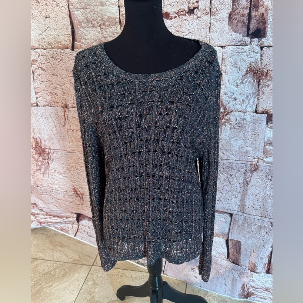 Anthropologie Pilcro NWT Navy and Copper XL Metallic Knit Sweater